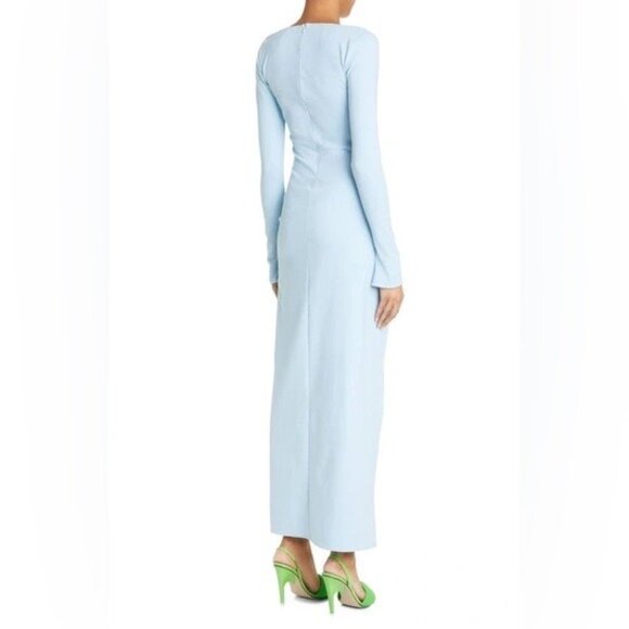 THE ATTICO Lawrence Side-slit Jersey Maxi Dress gown In Baby Blue Size 36 - Picture 4 of 11